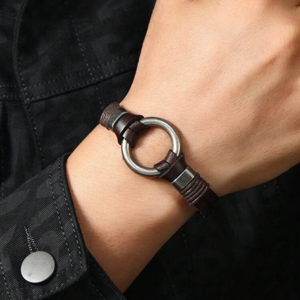 Men Rock Style Metallic Ring Simple Bracelet - Picture 2 of 6